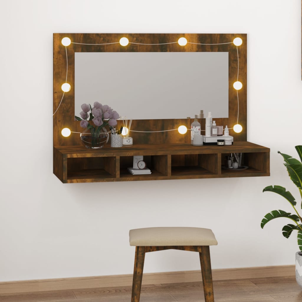 Spiegelkast met LED-verlichting 90x31,5x62 cm gerookt eiken is nu te koop bij PeponiXL, paradijselijk wonen!