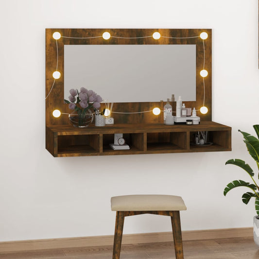 Spiegelkast met LED-verlichting 90x31,5x62 cm gerookt eiken is nu te koop bij PeponiXL, paradijselijk wonen!