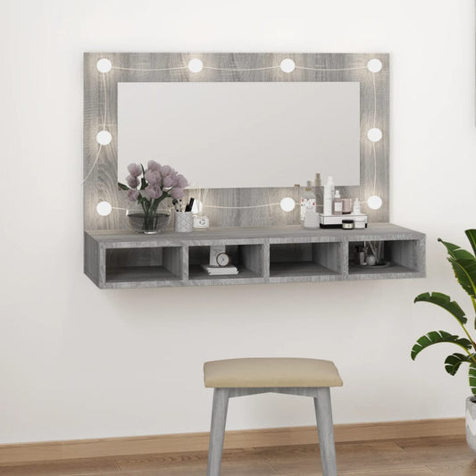 Spiegelkast met LED-verlichting 90x31,5x62 cm grijs sonoma is nu te koop bij PeponiXL, paradijselijk wonen!