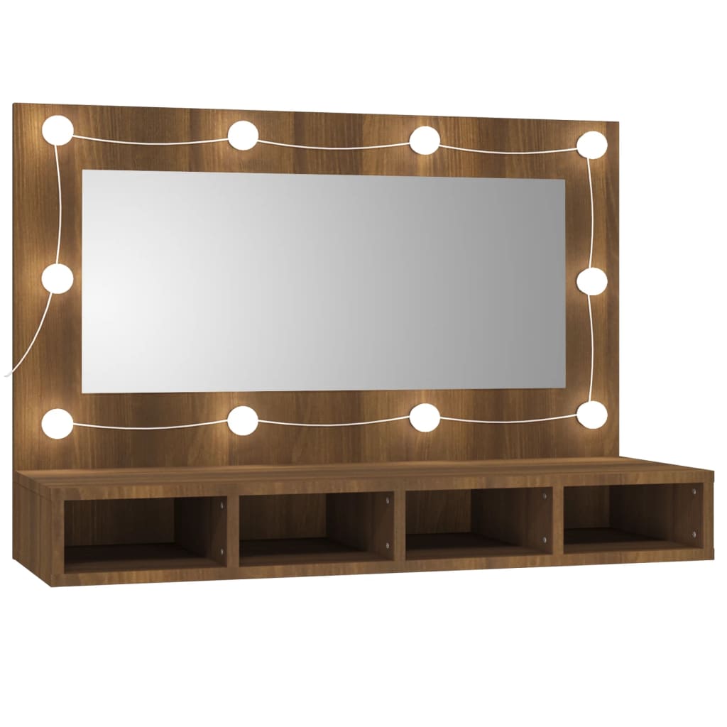 Spiegelkast met LED-verlichting 90x31,5x62 cm bruin eikenkleur is nu te koop bij PeponiXL, paradijselijk wonen!