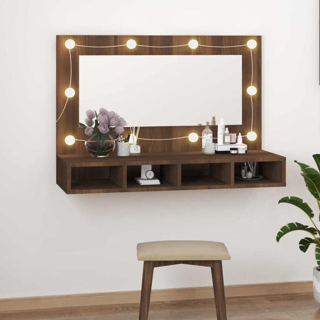 Spiegelkast met LED-verlichting 90x31,5x62 cm bruin eikenkleur is nu te koop bij PeponiXL, paradijselijk wonen!