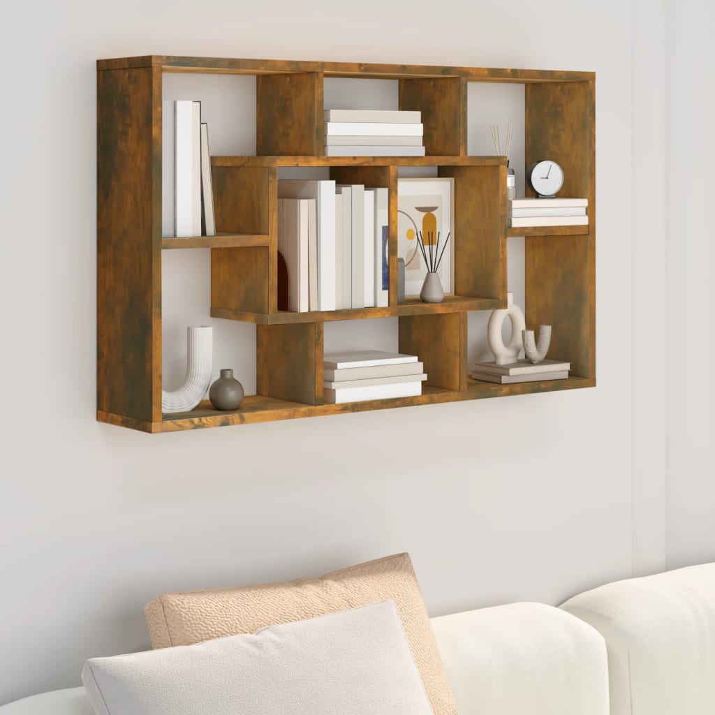 Wandschap 85x16x52,5 cm bewerkt hout gerookt eikenkleurig is nu te koop bij PeponiXL, paradijselijk wonen!