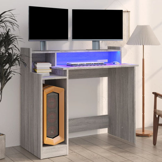 Bureau met LED-verlichting 97x45x90 cm hout grijs sonoma eiken is nu te koop bij PeponiXL, paradijselijk wonen!