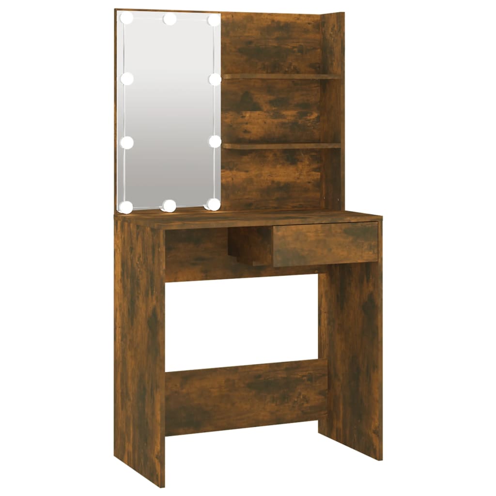 Kaptafel met LED-verlichting 74,5x40x141 cm gerookt eikenkleur is nu te koop bij PeponiXL, paradijselijk wonen!