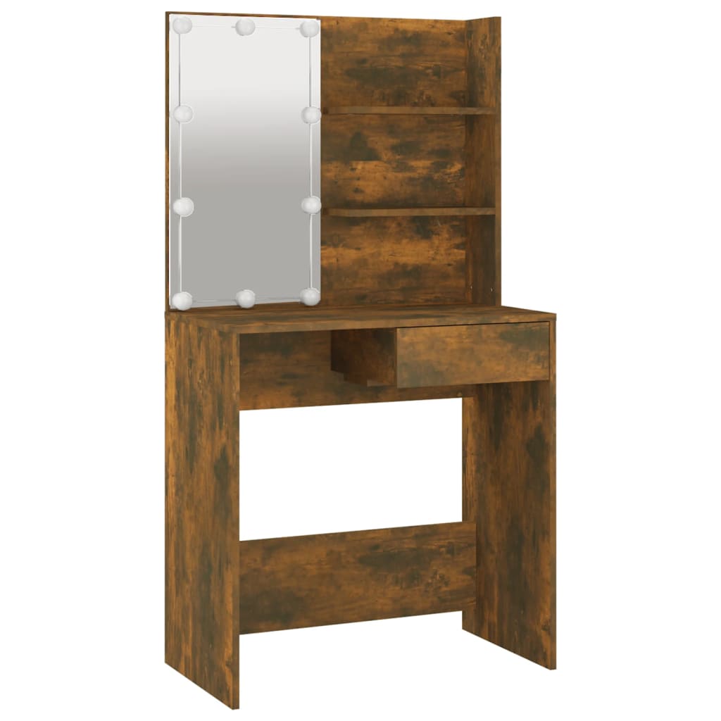Kaptafel met LED-verlichting 74,5x40x141 cm gerookt eikenkleur is nu te koop bij PeponiXL, paradijselijk wonen!