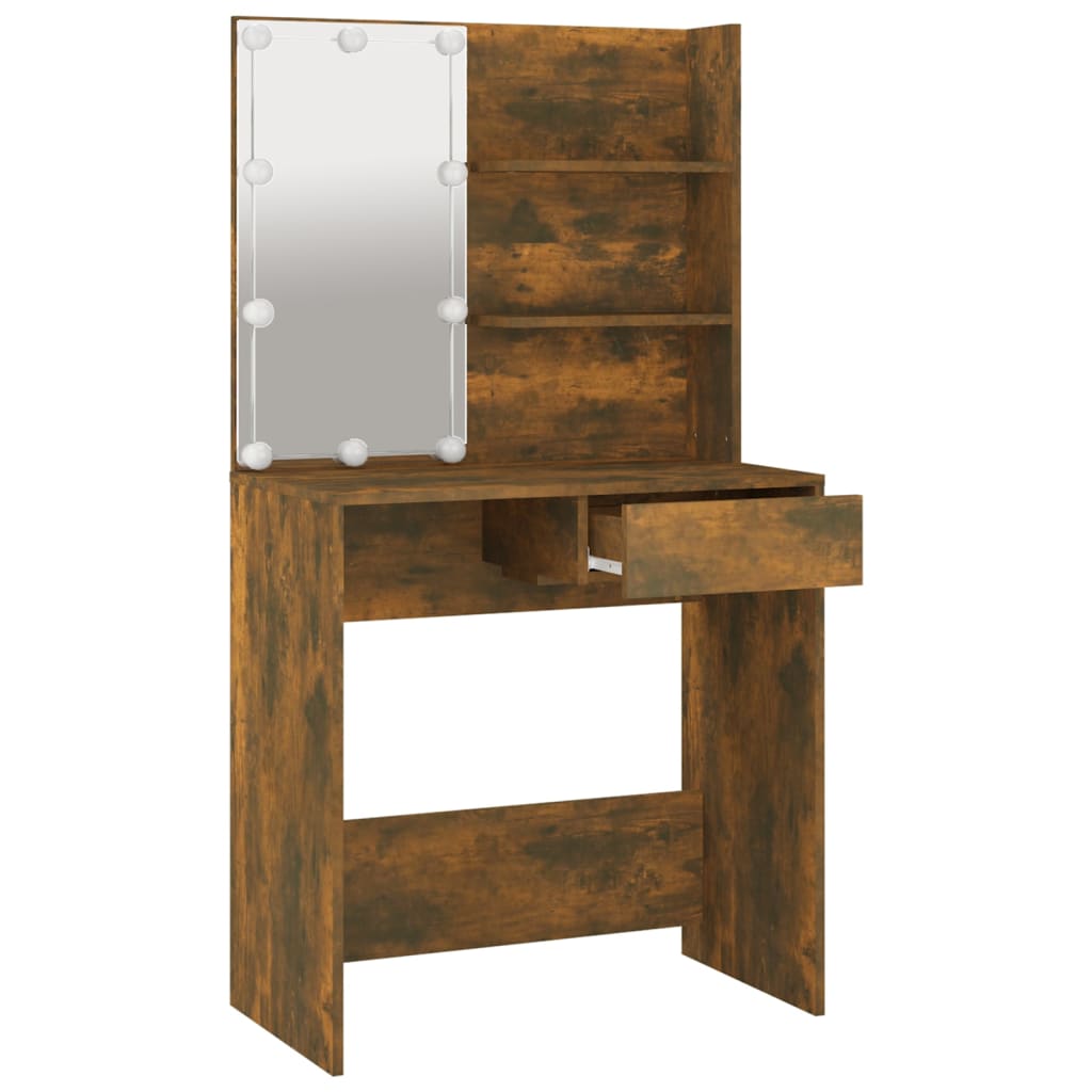 Kaptafel met LED-verlichting 74,5x40x141 cm gerookt eikenkleur is nu te koop bij PeponiXL, paradijselijk wonen!