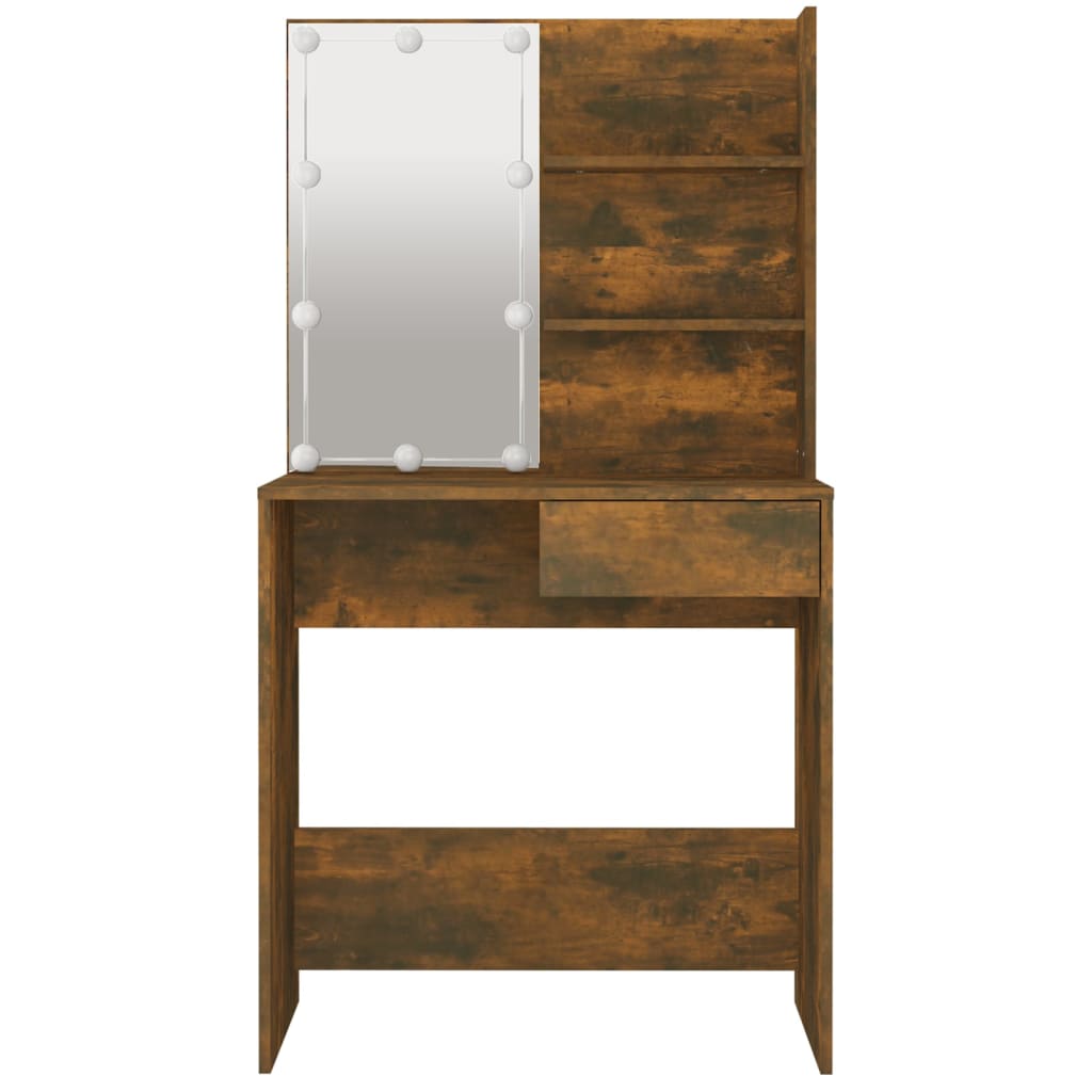 Kaptafel met LED-verlichting 74,5x40x141 cm gerookt eikenkleur is nu te koop bij PeponiXL, paradijselijk wonen!