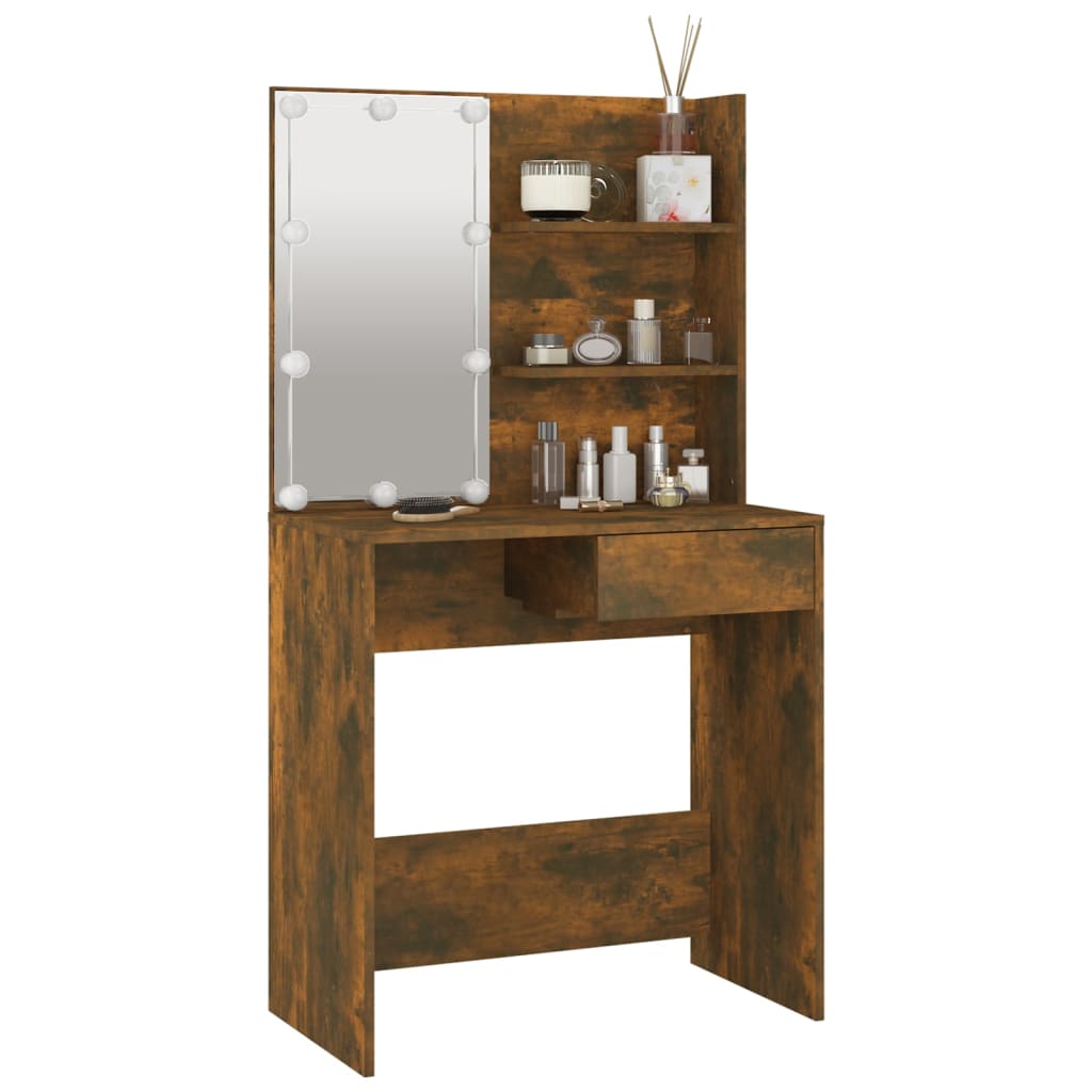 Kaptafel met LED-verlichting 74,5x40x141 cm gerookt eikenkleur is nu te koop bij PeponiXL, paradijselijk wonen!
