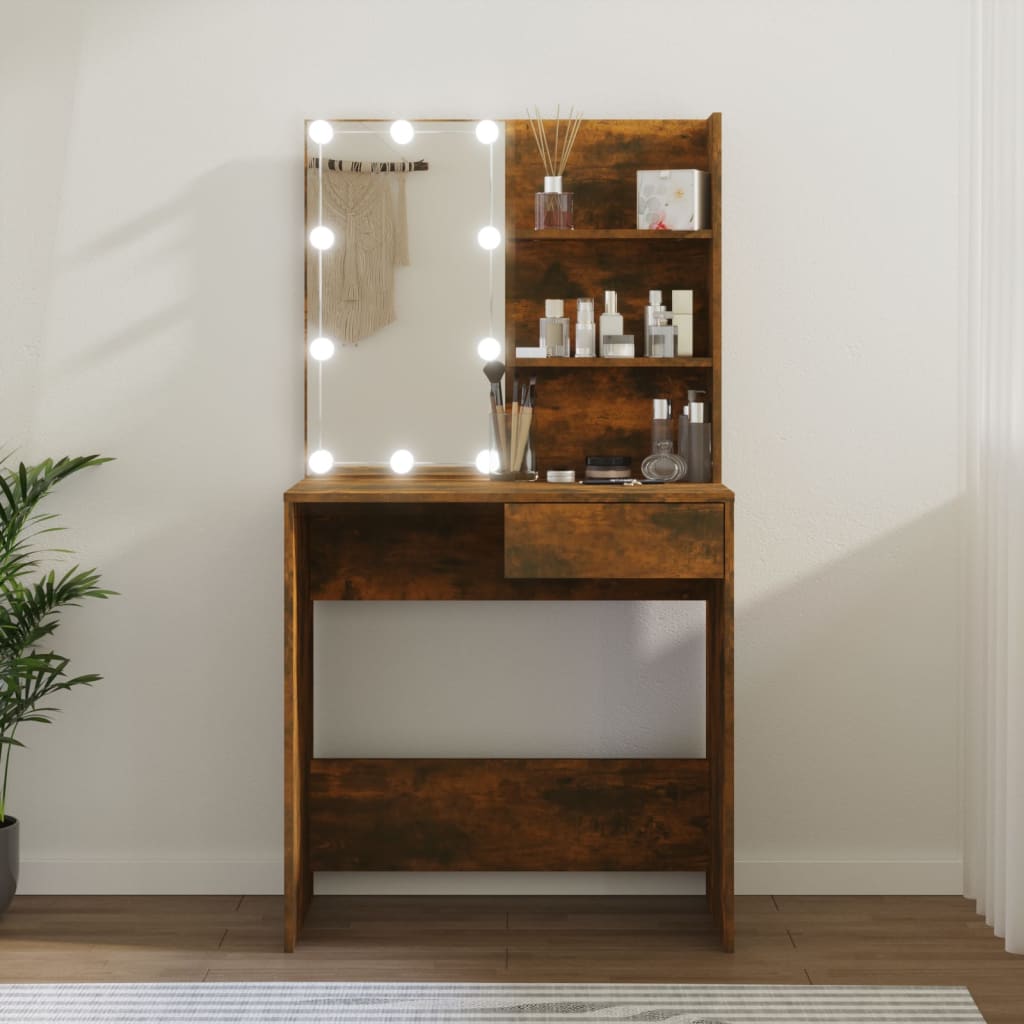 Kaptafel met LED-verlichting 74,5x40x141 cm gerookt eikenkleur is nu te koop bij PeponiXL, paradijselijk wonen!