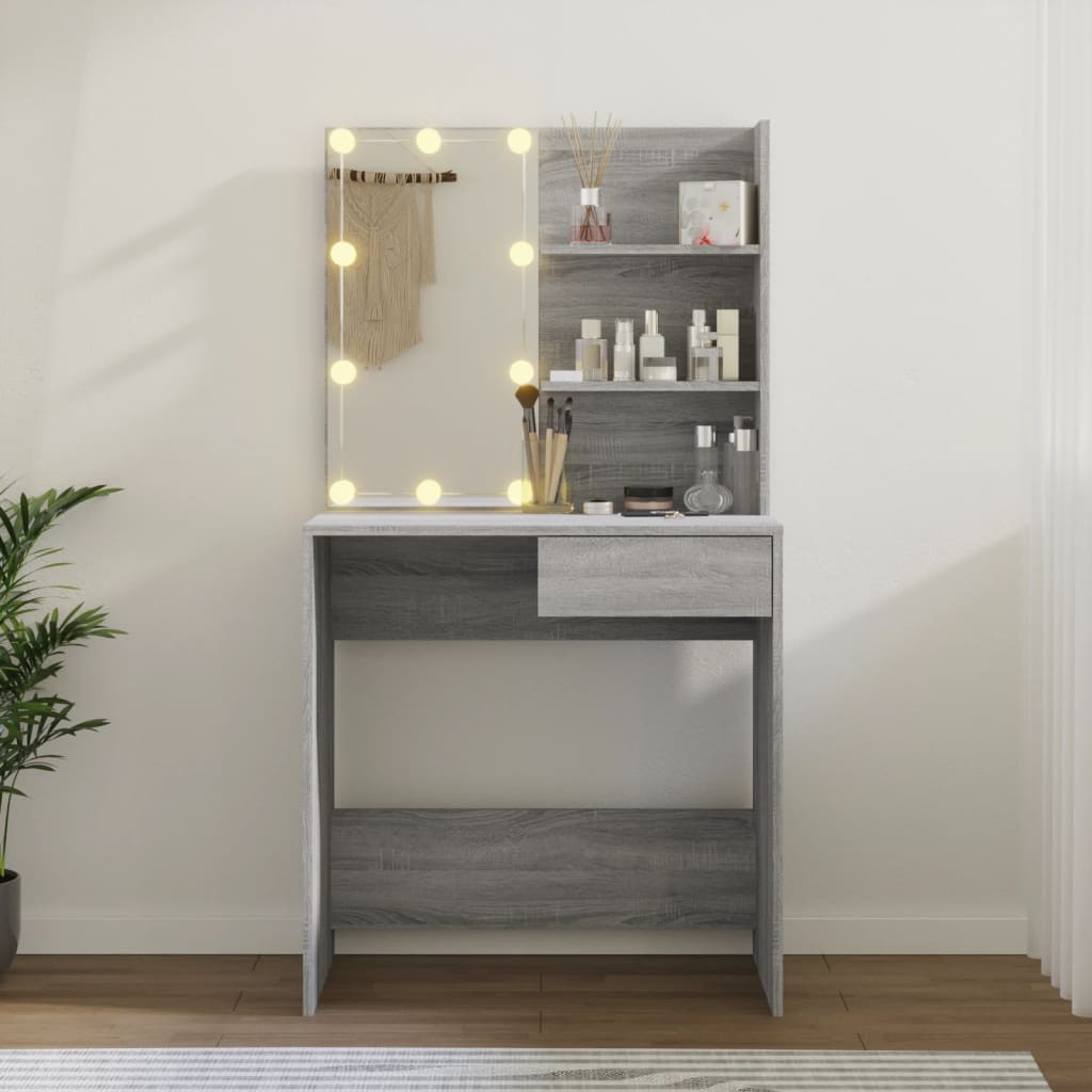 Kaptafel met LED-verlichting 74,5x40x141 cm grijs sonoma eiken is nu te koop bij PeponiXL, paradijselijk wonen!
