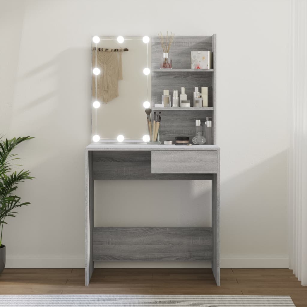 Kaptafel met LED-verlichting 74,5x40x141 cm grijs sonoma eiken is nu te koop bij PeponiXL, paradijselijk wonen!