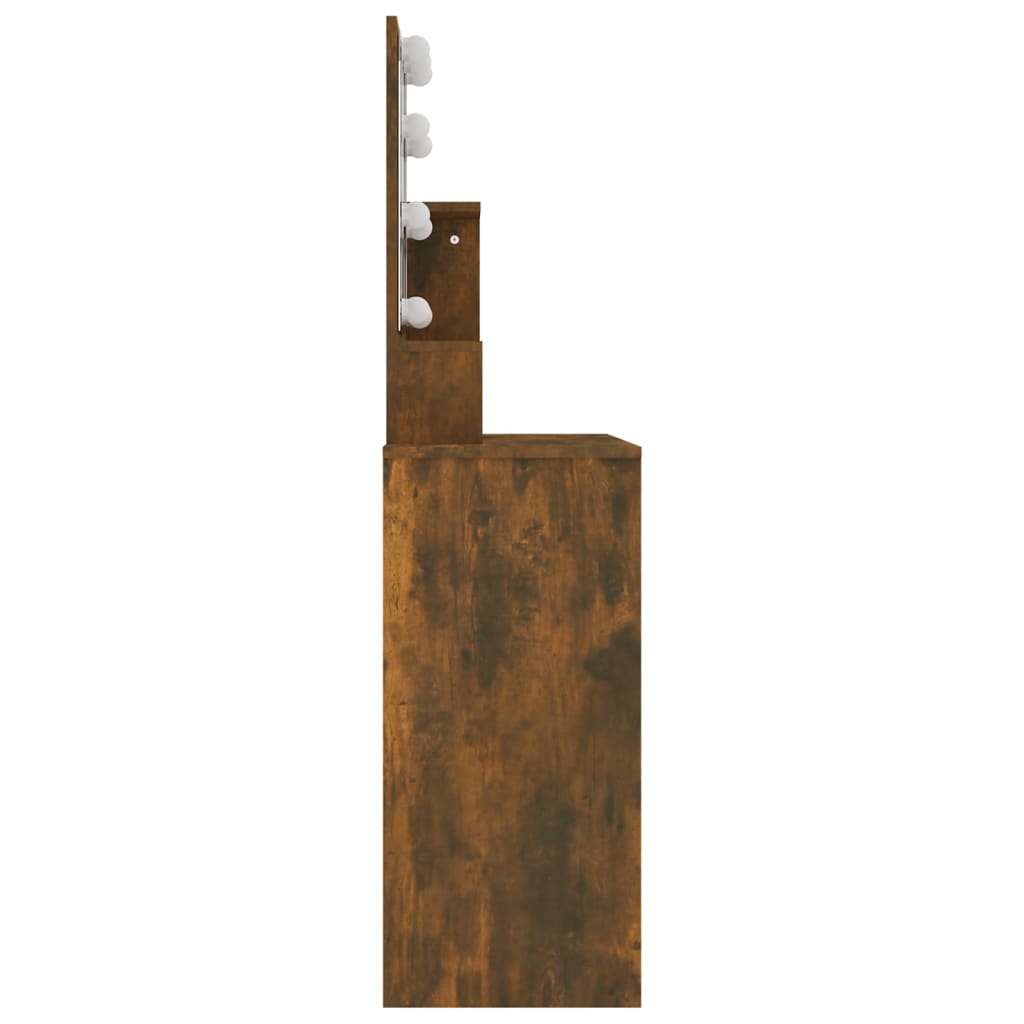 Kaptafel met LED-verlichting 86,5x35x136 cm gerookt eikenkleur is nu te koop bij PeponiXL, paradijselijk wonen!
