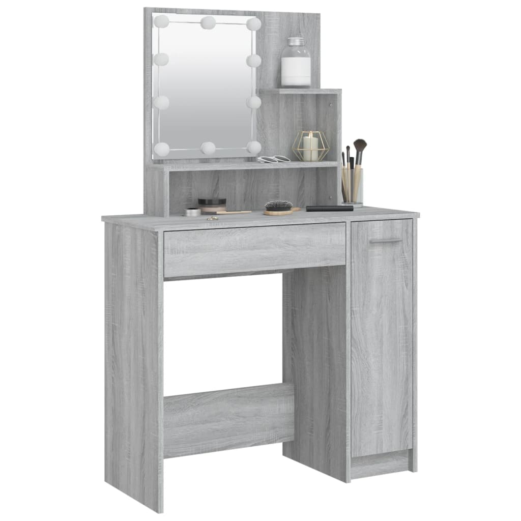 Kaptafel met LED 86,5x35x136 cm grijs sonoma eikenkleurig is nu te koop bij PeponiXL, paradijselijk wonen!