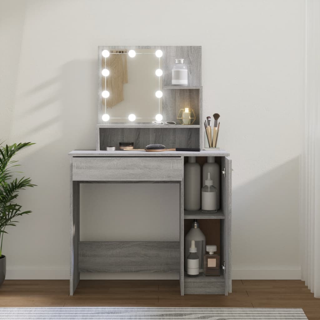 Kaptafel met LED 86,5x35x136 cm grijs sonoma eikenkleurig is nu te koop bij PeponiXL, paradijselijk wonen!