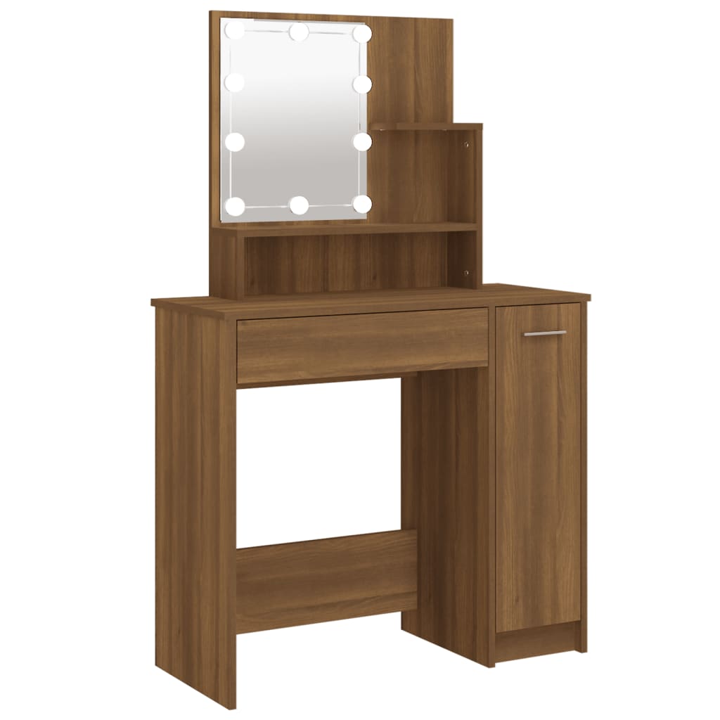 Kaptafel met LED-verlichting 86,5x35x136 cm bruin eikenkleur is nu te koop bij PeponiXL, paradijselijk wonen!