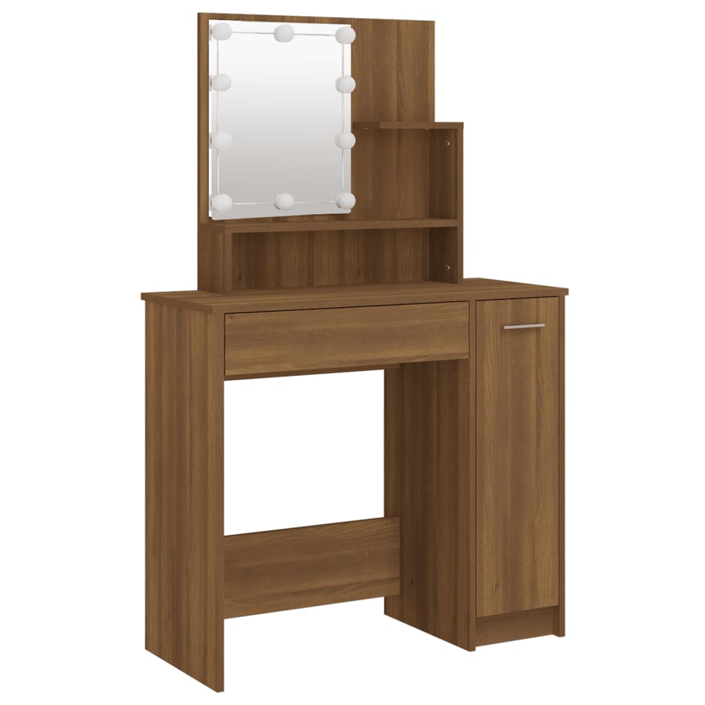 Kaptafel met LED-verlichting 86,5x35x136 cm bruin eikenkleur is nu te koop bij PeponiXL, paradijselijk wonen!