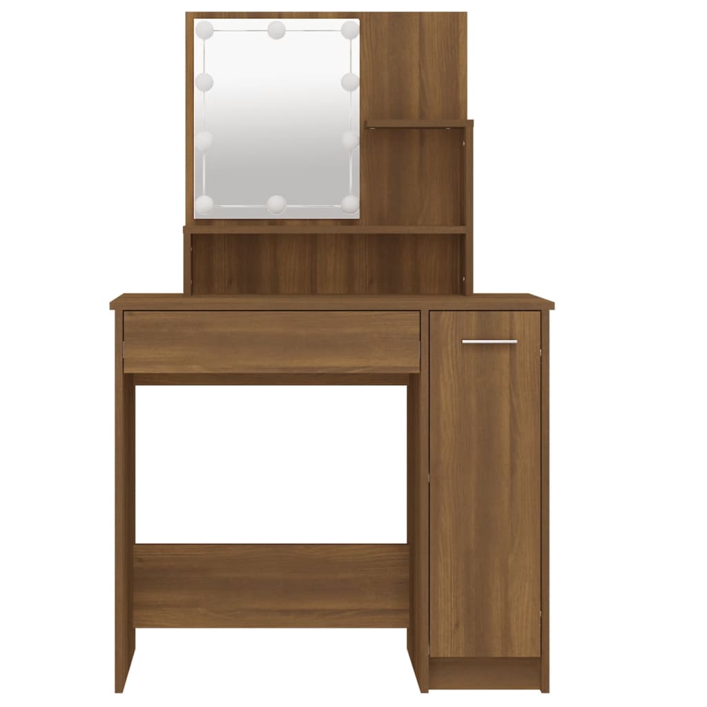 Kaptafel met LED-verlichting 86,5x35x136 cm bruin eikenkleur is nu te koop bij PeponiXL, paradijselijk wonen!