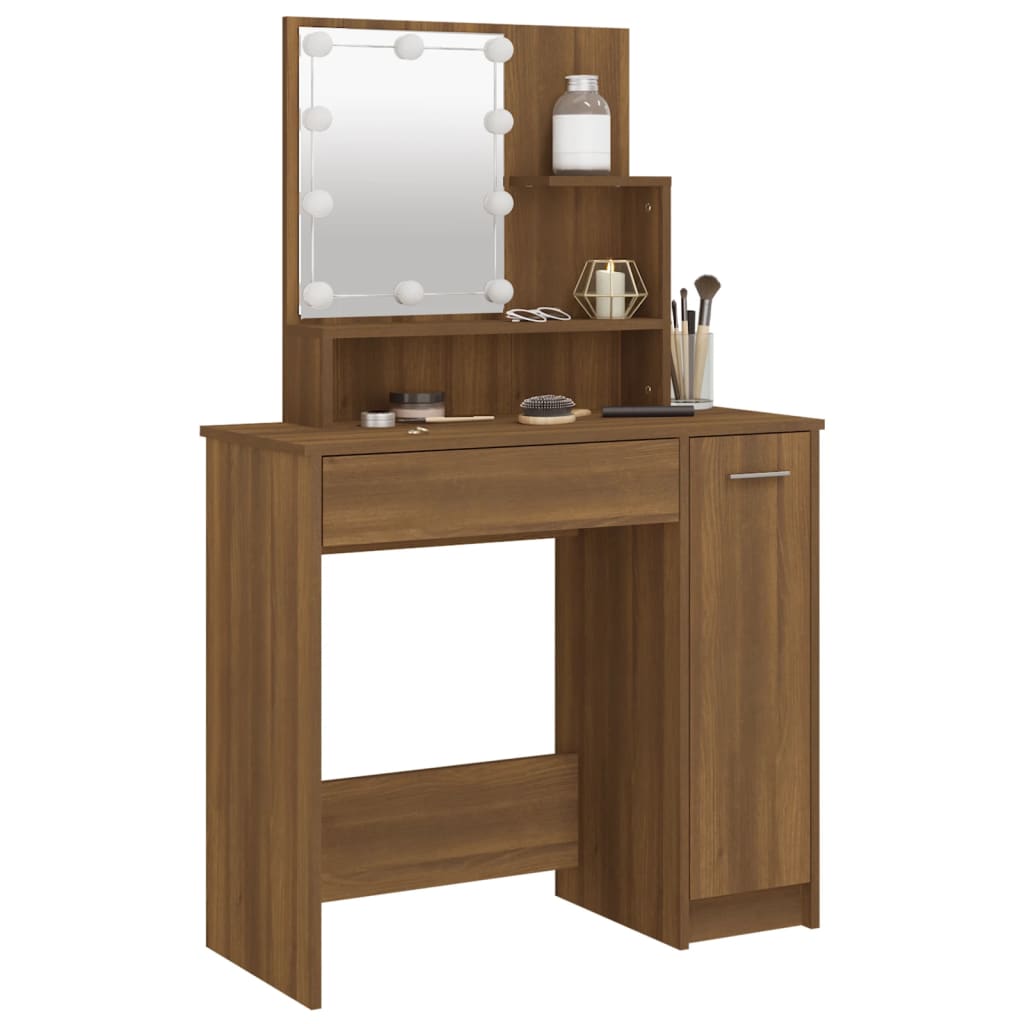 Kaptafel met LED-verlichting 86,5x35x136 cm bruin eikenkleur is nu te koop bij PeponiXL, paradijselijk wonen!