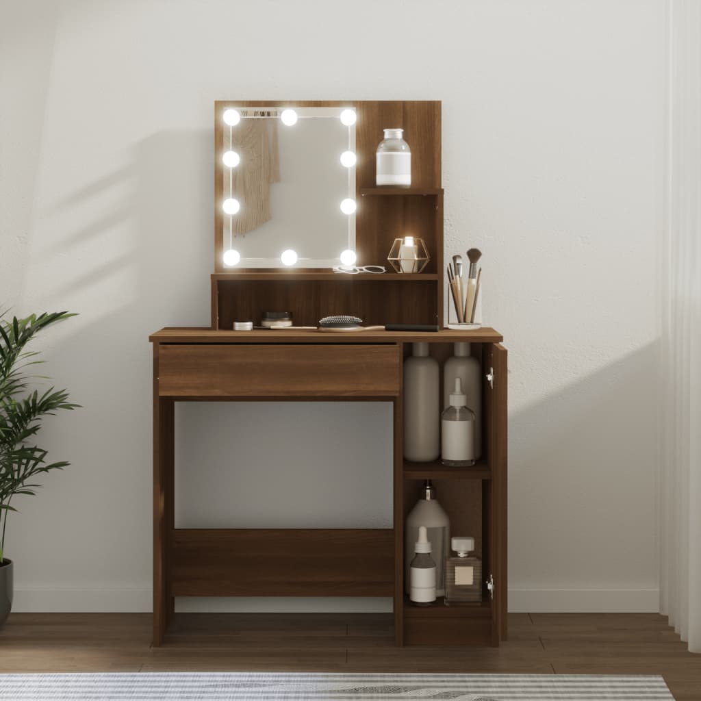 Kaptafel met LED-verlichting 86,5x35x136 cm bruin eikenkleur is nu te koop bij PeponiXL, paradijselijk wonen!