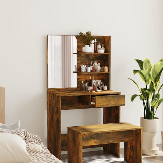 Kaptafel met spiegel 74,5x40x141 cm gerookt eikenkleurig is nu te koop bij PeponiXL, paradijselijk wonen!