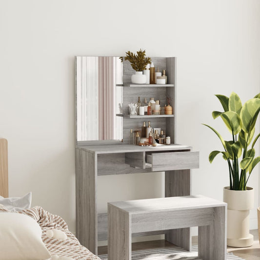 Kaptafel met spiegel 74,5x40x141 cm grijs sonoma eikenkleurig is nu te koop bij PeponiXL, paradijselijk wonen!