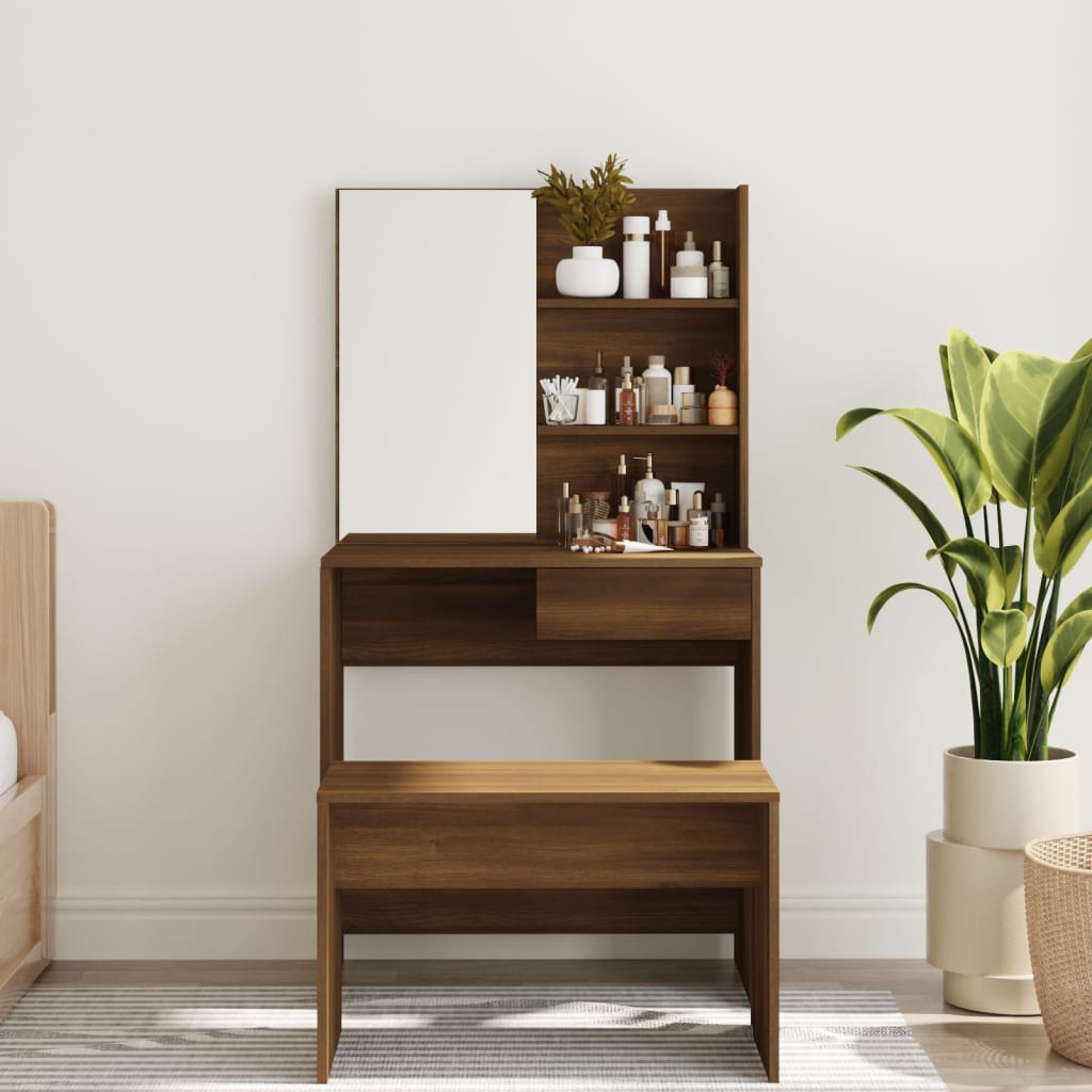 Kaptafel met spiegel 74,5x40x141 cm bruin eikenkleur is nu te koop bij PeponiXL, paradijselijk wonen!
