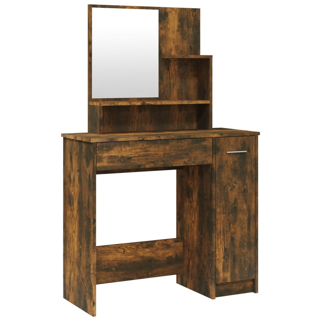 Kaptafel met spiegel 86,5x35x136 cm gerookt eikenkleurig is nu te koop bij PeponiXL, paradijselijk wonen!