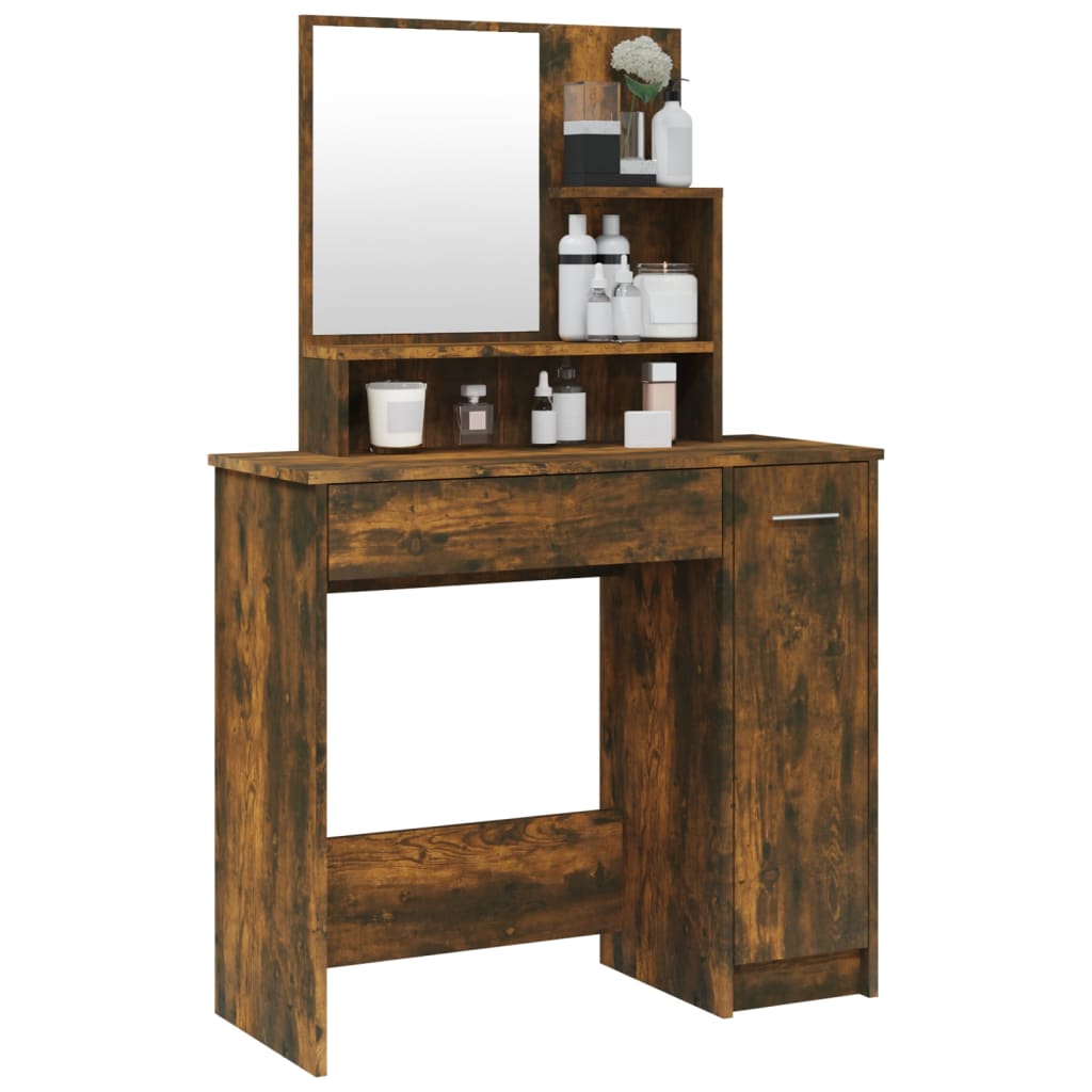 Kaptafel met spiegel 86,5x35x136 cm gerookt eikenkleurig is nu te koop bij PeponiXL, paradijselijk wonen!