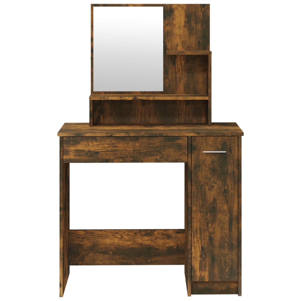 Kaptafel met spiegel 86,5x35x136 cm gerookt eikenkleurig is nu te koop bij PeponiXL, paradijselijk wonen!