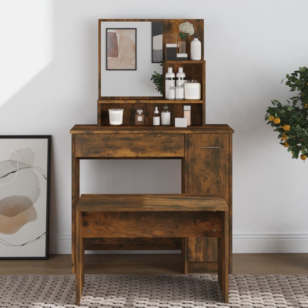 Kaptafel met spiegel 86,5x35x136 cm gerookt eikenkleurig is nu te koop bij PeponiXL, paradijselijk wonen!
