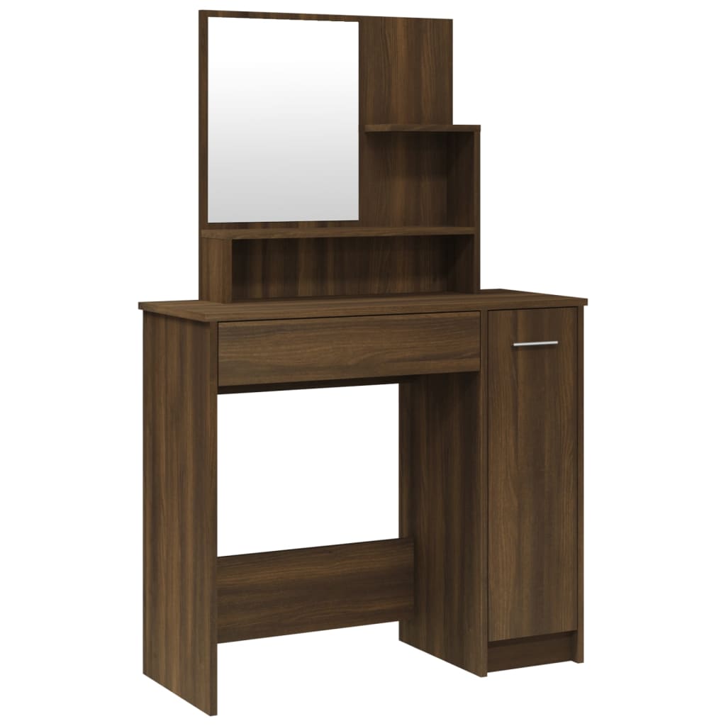 Kaptafel met spiegel 86,5x35x136 cm bruin eikenkleur is nu te koop bij PeponiXL, paradijselijk wonen!