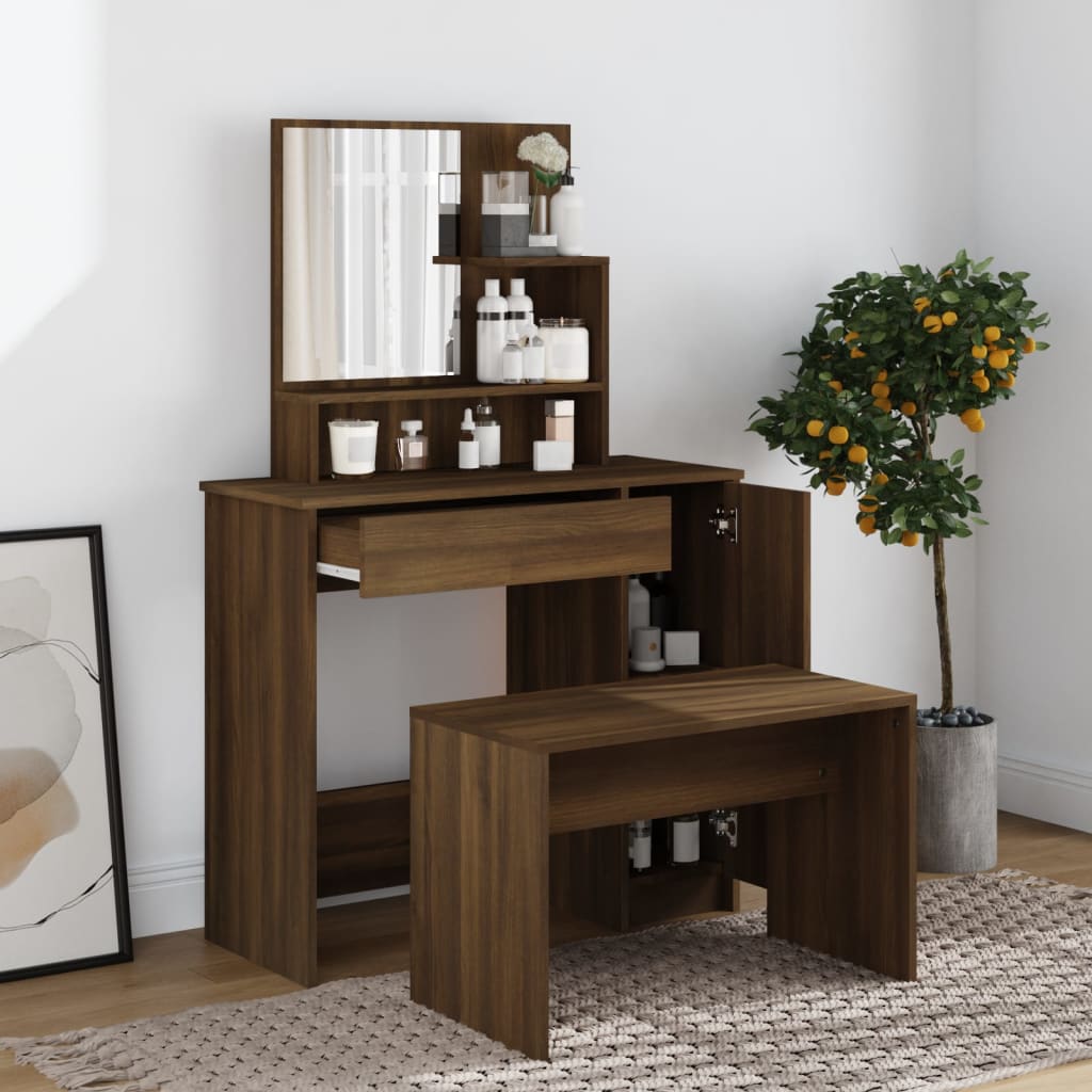 Kaptafel met spiegel 86,5x35x136 cm bruin eikenkleur is nu te koop bij PeponiXL, paradijselijk wonen!