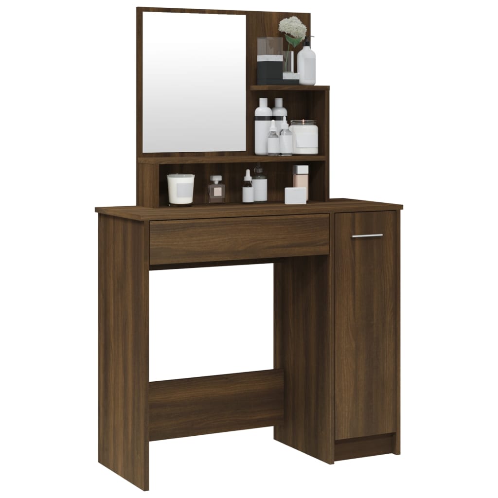 Kaptafel met spiegel 86,5x35x136 cm bruin eikenkleur is nu te koop bij PeponiXL, paradijselijk wonen!