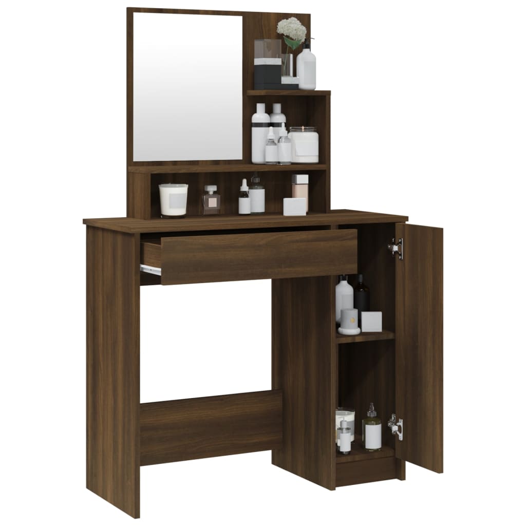 Kaptafel met spiegel 86,5x35x136 cm bruin eikenkleur is nu te koop bij PeponiXL, paradijselijk wonen!