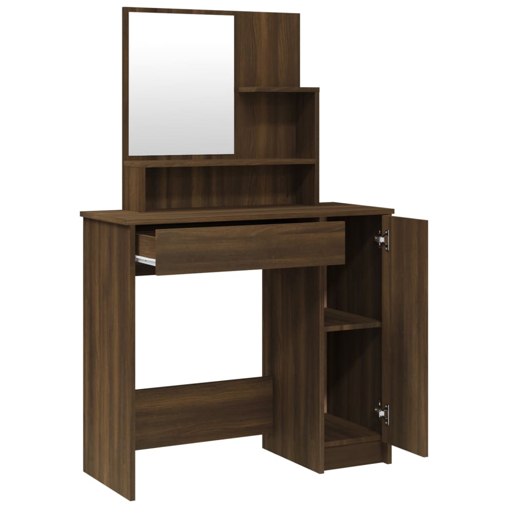Kaptafel met spiegel 86,5x35x136 cm bruin eikenkleur is nu te koop bij PeponiXL, paradijselijk wonen!