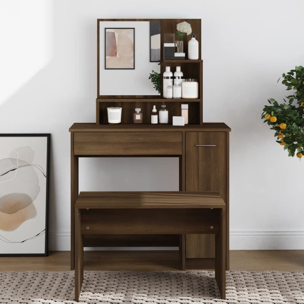Kaptafel met spiegel 86,5x35x136 cm bruin eikenkleur is nu te koop bij PeponiXL, paradijselijk wonen!