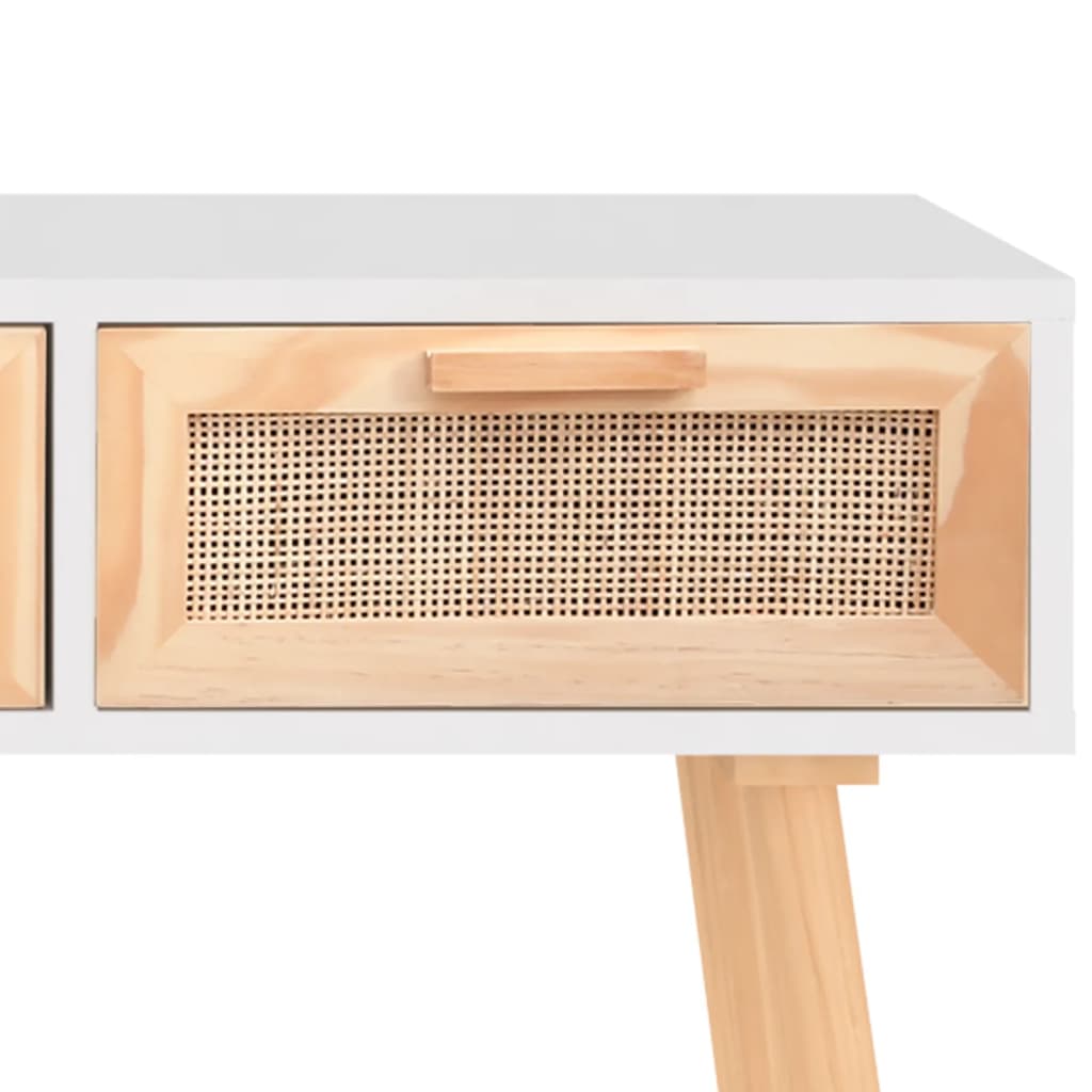 Wandtafel 105x30x75 cm massief grenenhout en natuurlijk rattan is nu te koop bij PeponiXL, paradijselijk wonen!