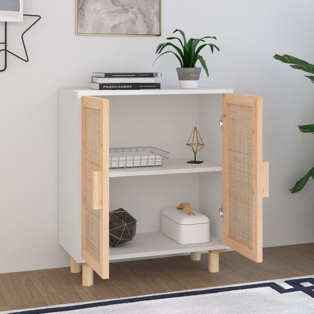 Dressoir 60x30x70 cm massief grenenhout en rattan wit is nu te koop bij PeponiXL, paradijselijk wonen!