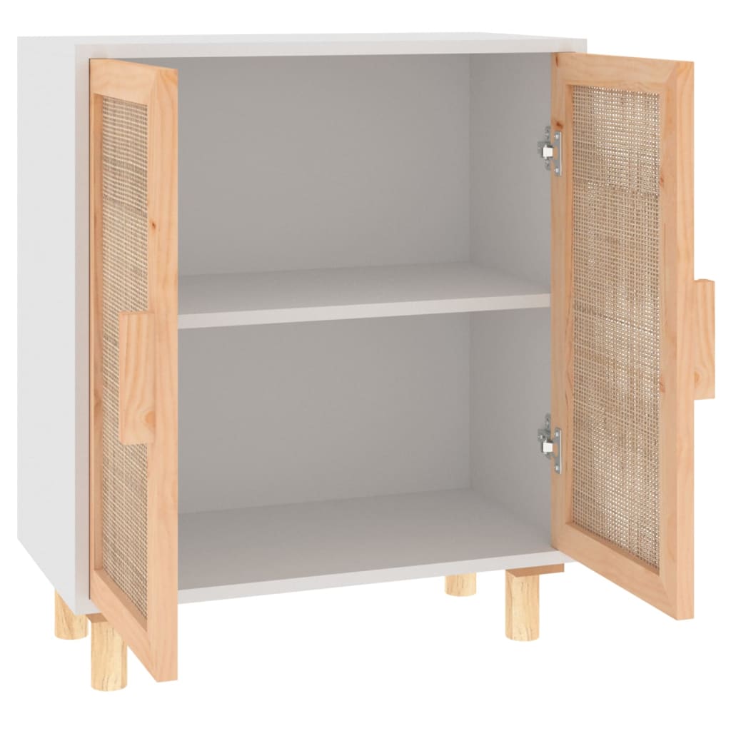 Dressoir 60x30x70 cm massief grenenhout en rattan wit is nu te koop bij PeponiXL, paradijselijk wonen!