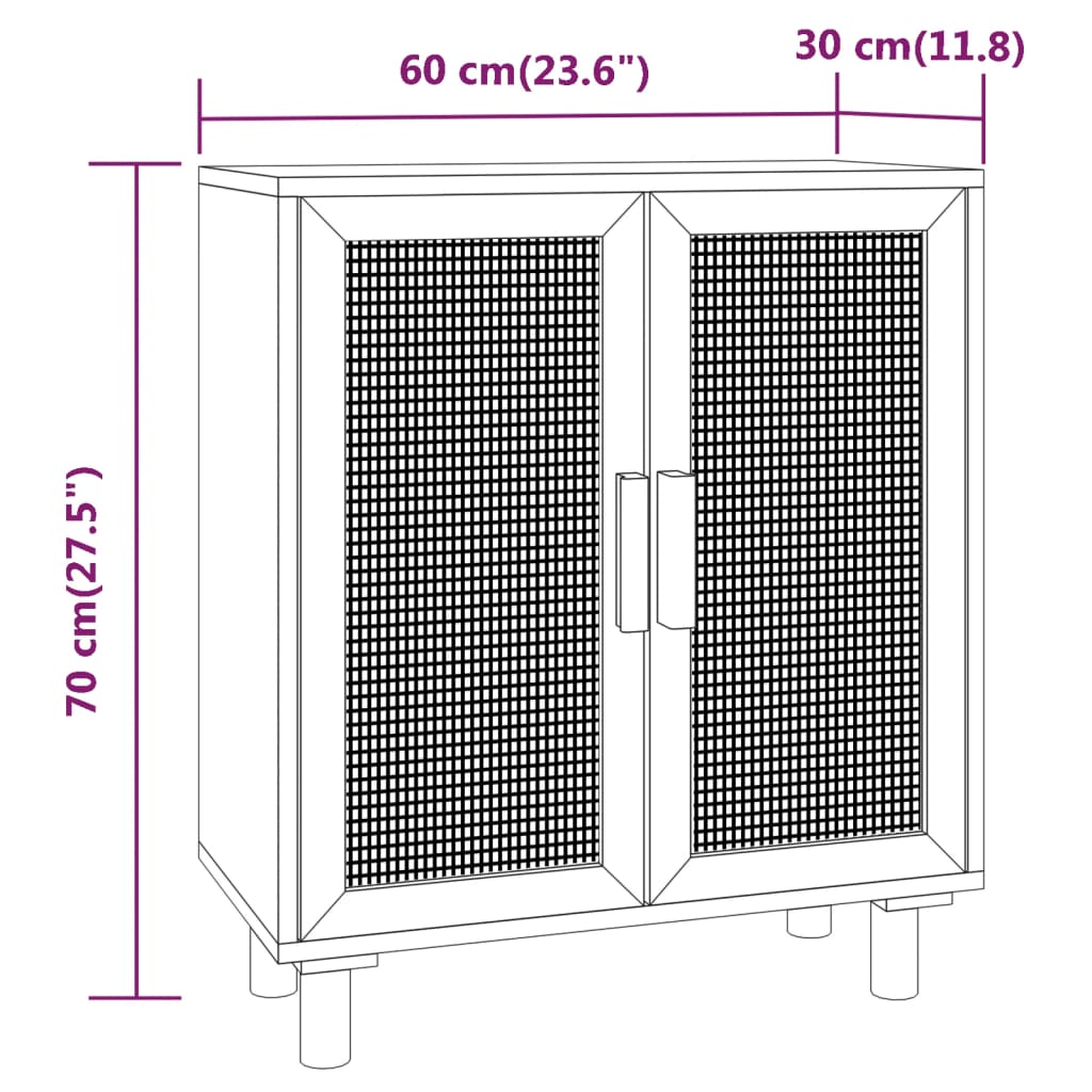 Dressoir 60x30x70 cm massief grenenhout en rattan wit is nu te koop bij PeponiXL, paradijselijk wonen!
