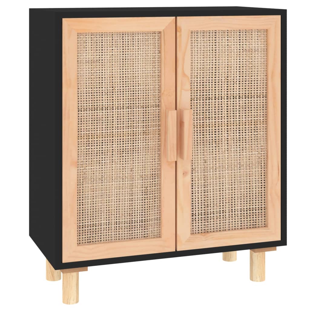 Dressoir 60x30x70 cm massief grenen hout en rattan zwart is nu te koop bij PeponiXL, paradijselijk wonen!