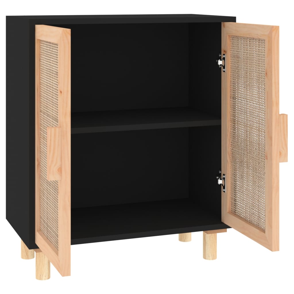Dressoir 60x30x70 cm massief grenen hout en rattan zwart is nu te koop bij PeponiXL, paradijselijk wonen!