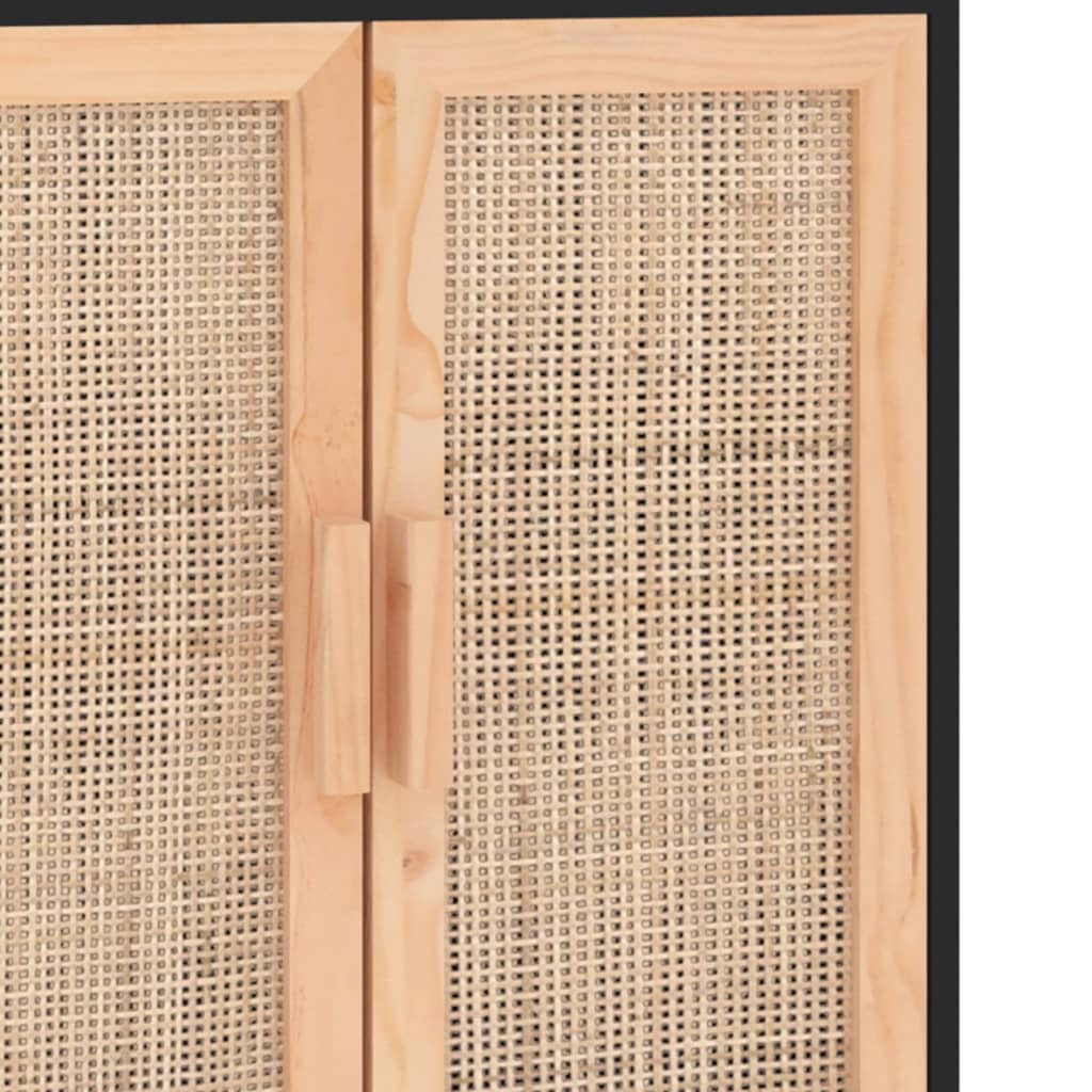 Dressoir 60x30x70 cm massief grenen hout en rattan zwart is nu te koop bij PeponiXL, paradijselijk wonen!