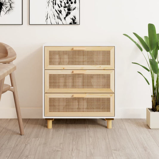 Dressoir 60x30x70 cm massief grenenhout en rattan wit is nu te koop bij PeponiXL, paradijselijk wonen!