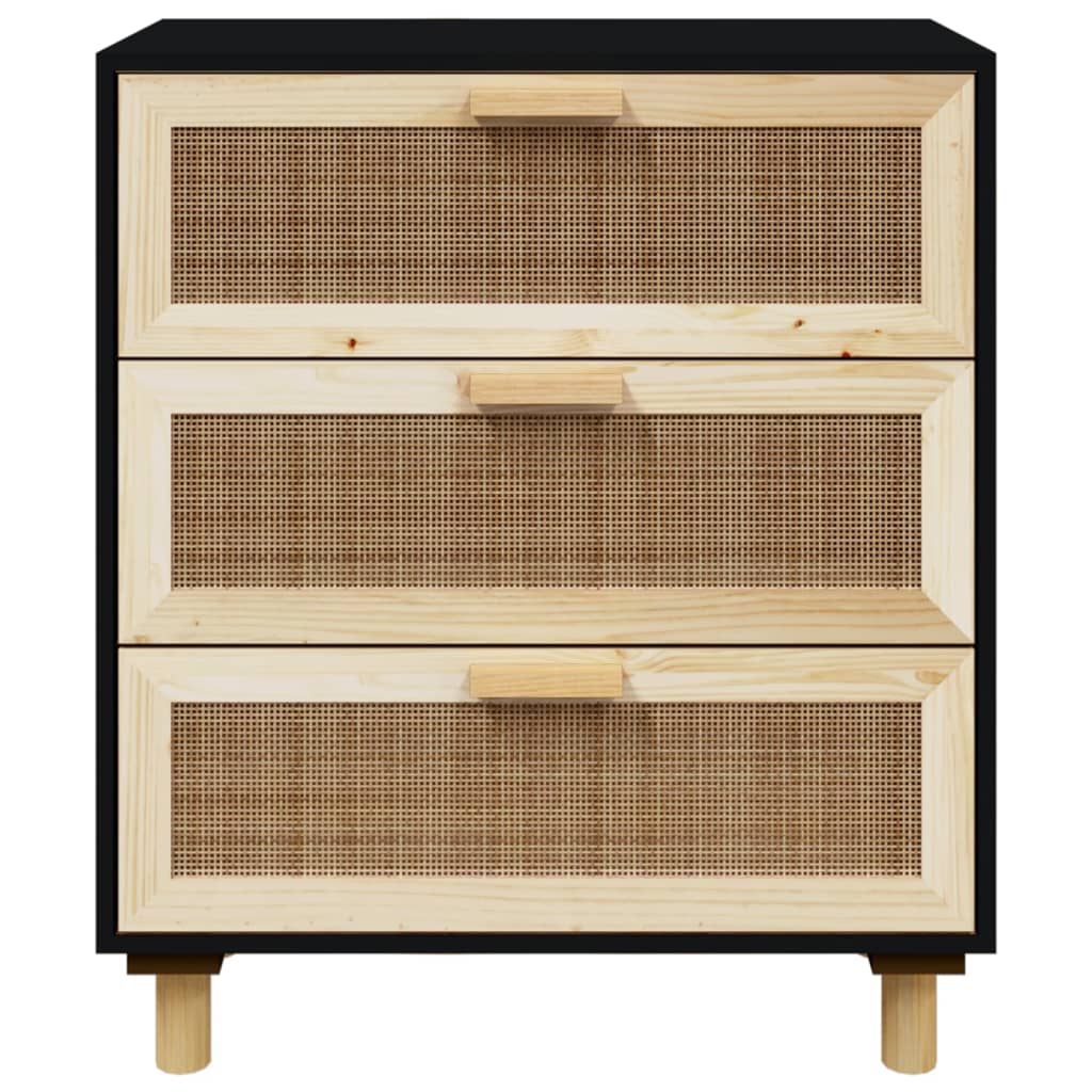 Dressoir 60x30x70 cm massief grenen hout en rattan zwart is nu te koop bij PeponiXL, paradijselijk wonen!