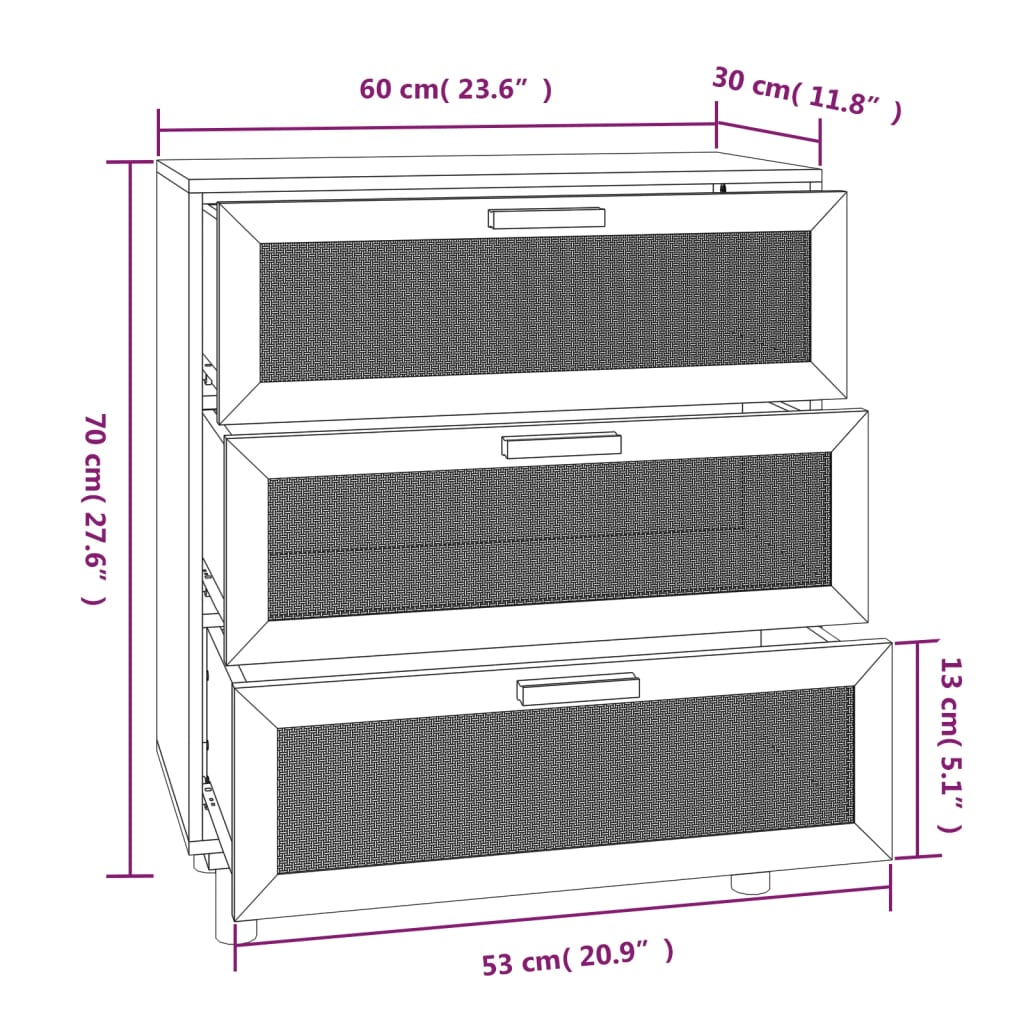 Dressoir 60x30x70 cm massief grenen hout en rattan zwart is nu te koop bij PeponiXL, paradijselijk wonen!