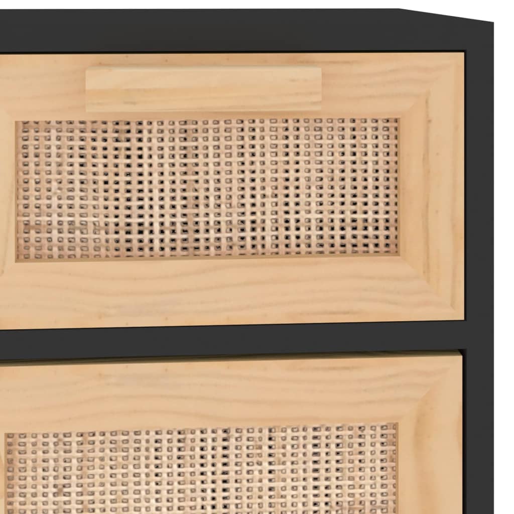 Dressoir 60x30x75 cm massief grenen hout en rattan zwart is nu te koop bij PeponiXL, paradijselijk wonen!