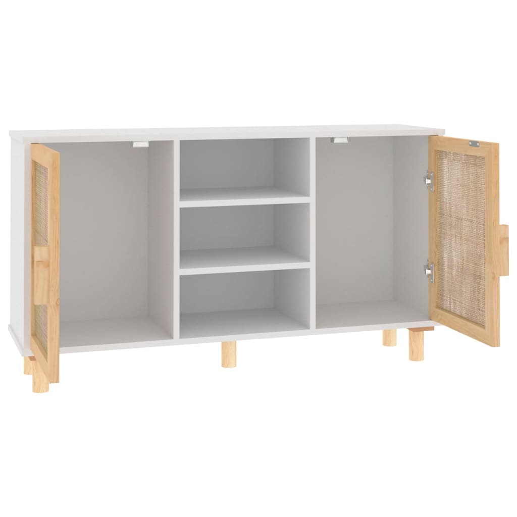 Dressoir 105x30x60 cm massief grenenhout en rattan wit is nu te koop bij PeponiXL, paradijselijk wonen!