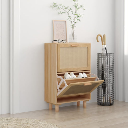 Schoenenkast 52x25x80 cm bewerkt hout & natuurlijk rattan bruin is nu te koop bij PeponiXL, paradijselijk wonen!