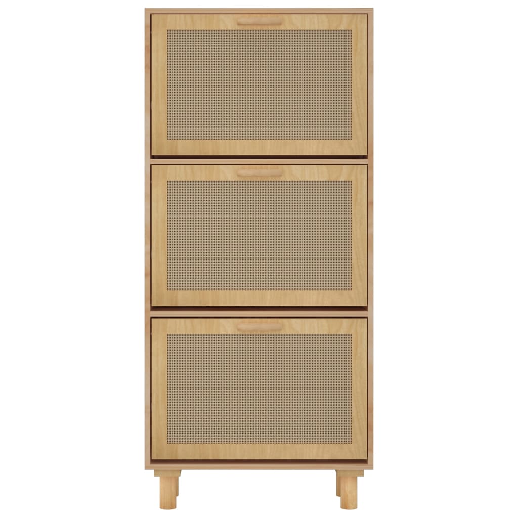 Schoenenkast 52x25x115cm bewerkt hout & natuurlijk rattan bruin is nu te koop bij PeponiXL, paradijselijk wonen!